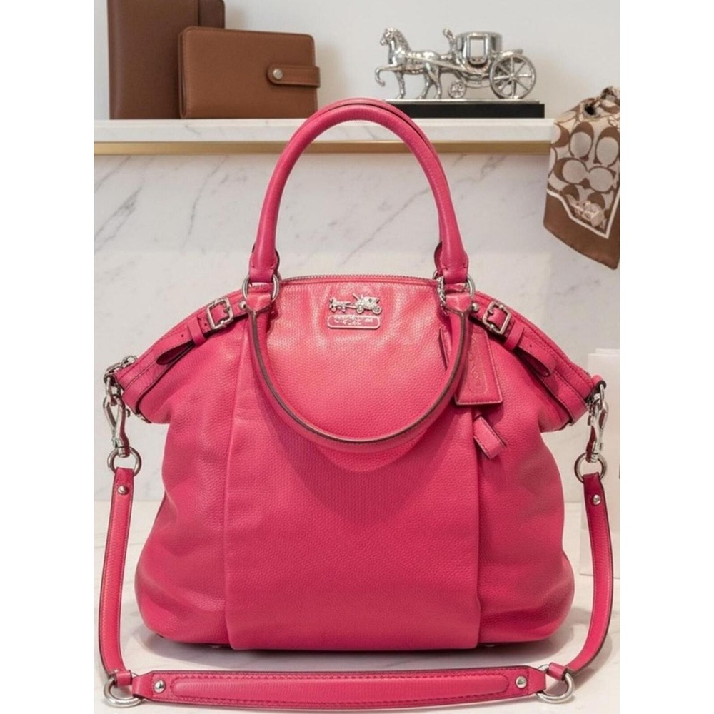 COACH Madison Lindsay 18641 Pink Leather Satchel Crossbody Shoulder Bag Silver - Picture 7 of 9